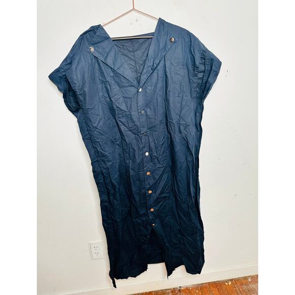 Plan C Dark Blue 100% Cotton Square Neck Button Up Back A-Line Dress Size 44 - Picture 6 of 14